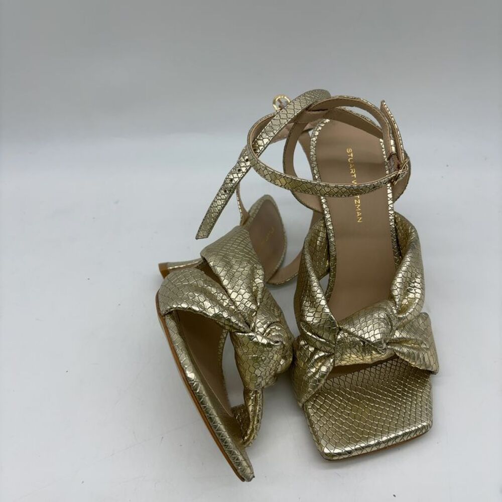 Stuart Weitzman Playa Ankle Strap Snake-Embossed Leather Heels